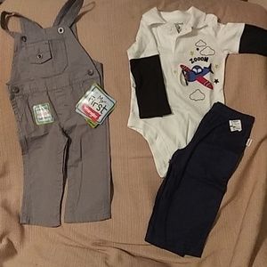 Wrangler grey overalls & l/s onesie& a pair of pan
